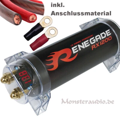 Renegade 1,2 Farad Powercap + 20mm² Anschlusskit Kondensator + Kabelset RX1200