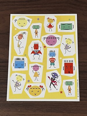 2 Sheets Vintage hallmark  People/robots Stick Figures  Music And Love  awesome!