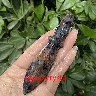 1pc Natural Red Spectrolite Dagger Quartz Crystal Skull Carved Figurines 4.7''