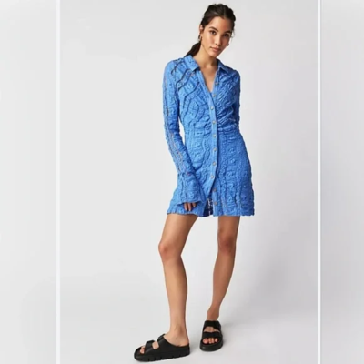Free People Shayla Lace Mini Dress Periwinkle Blue L/S Ruched Button Front M NWT | eBay Free People Shayla Lace Mini Dress Periwinkle Blue L/S Ruched Button Front M NWT | eBay