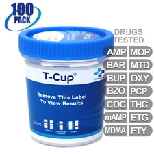 NEW Mintegrity Drug Test 14-Panel T-Cup Urine Home Kit 100-Pack #MI-TDOA-8145EF