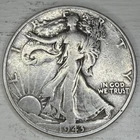 1943-P Walking Liberty Half Dollar, Fine Condition, 90% Silver