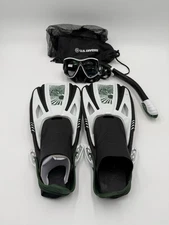 U.S. Divers Snorkel Mask Fin Set Adjustable Swim Fins + Snorkel Black/White