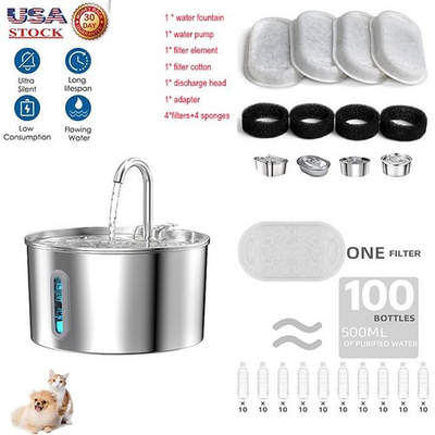 #ad 108oz 3.2L Cat Water Fountain Stainless Steel Automatic Pet Water Dispenser NEW $32.99
