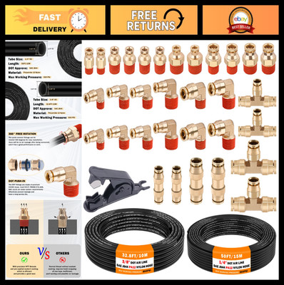32 Pcs Brass DOT Air Line Fittings Kit with 50FT & 32.8FT Air Lines for Trucks