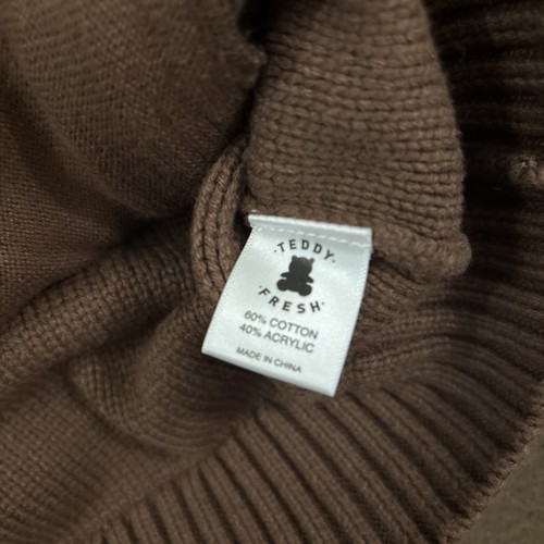 TEDDY FRESH Mens Brown Green Full Zip Ribbed Knit Mock Neck Sweater Small - Picture 6 of 6