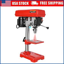 8" Benchtop Drill Press 5-Speed Cast Iron Drill Press 0-45°Tilting w/ LED Light