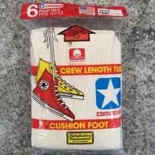 VINTAGE- 6 PAIR PAK- Converse Chuck Taylor All Star White 10-13 Crew/Tube Socks