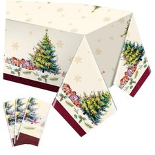 3 Pack Christmas Table Cloths 54 x 108 Inch Plastic Christmas Tree Warm Gift