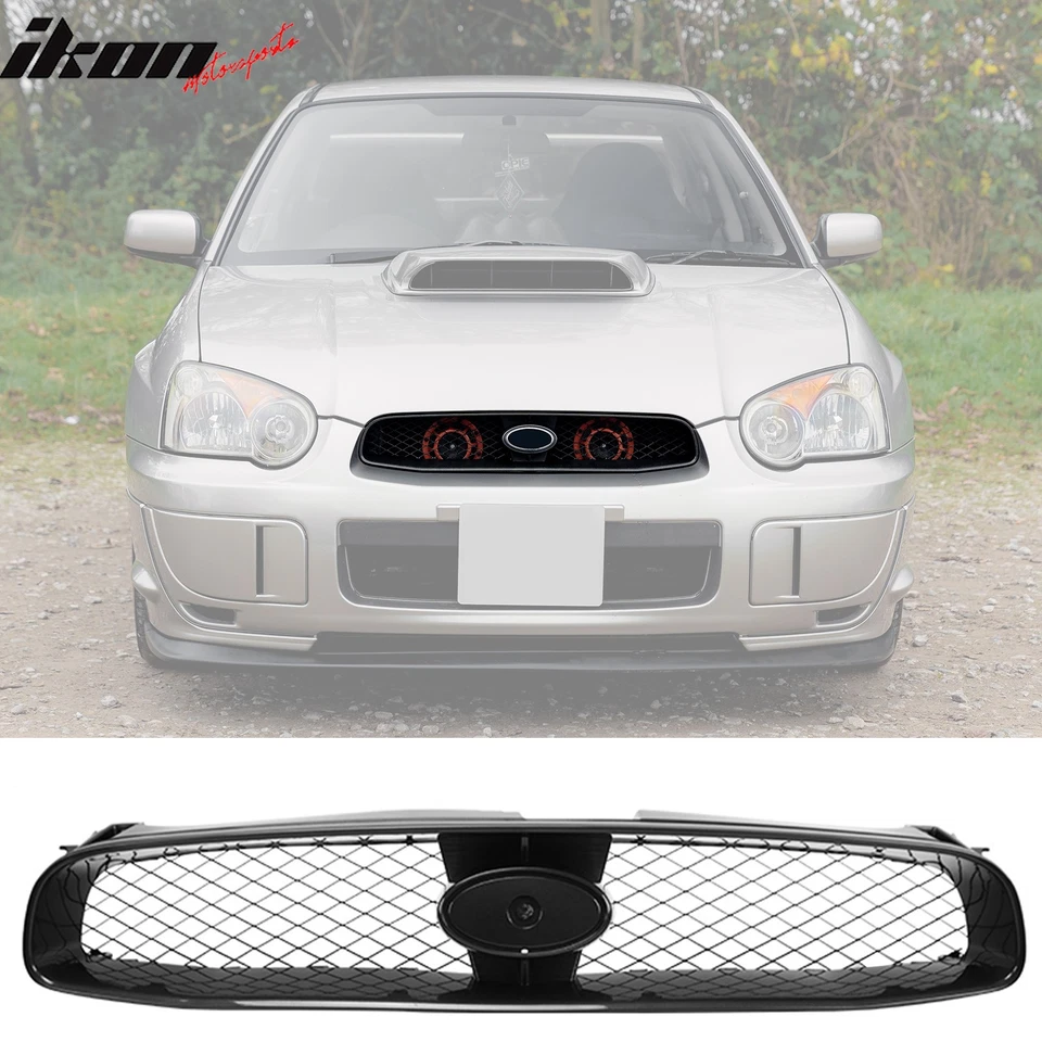 For 04-05 Subaru Impreza 4DR STI Style Front Bumper Upper Grille Gloss Black ABS