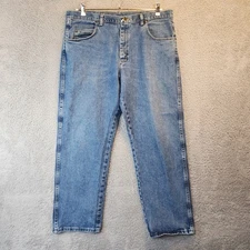 Wrangler Jeans Mens Size 38x29 Light Wash Straight Leg Cotton Denim Zip Fly