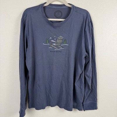 Life is Good Mens Blue Snow Good Adirondack Graphic Long Sleeve T-Shirt Large