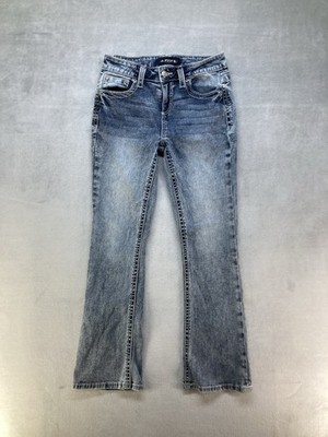 Fleur By Miss Me Y2K Western Skull Rhinestone Blue Boot Cut Jeans Size 28/6