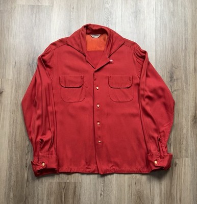 50s VINTAGE Paul Howard Gabardine Loop Collar Shirt Large
