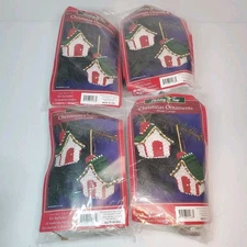 Sulyn Holiday Time Winter Cottage Christmas Ornament Kits (Lot of 4) Sequined