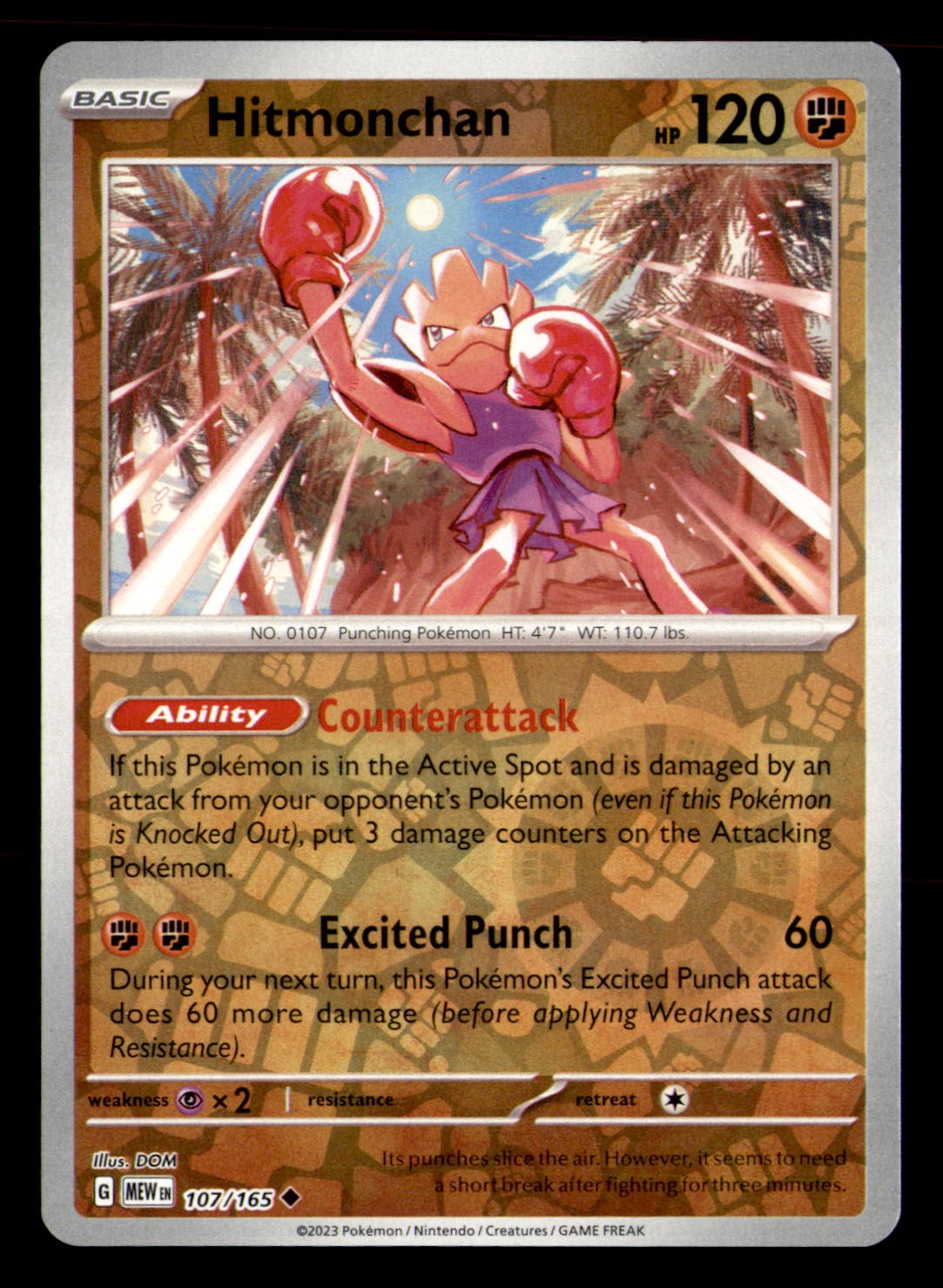 Hitmonchan 107/165 Uncommon 151 Pokemon Reverse Holo Near Mint