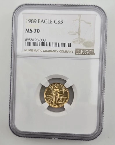1989 $5 1/10 Oz Gold American Eagle Coin NGC Ms70 Certified Us Gold