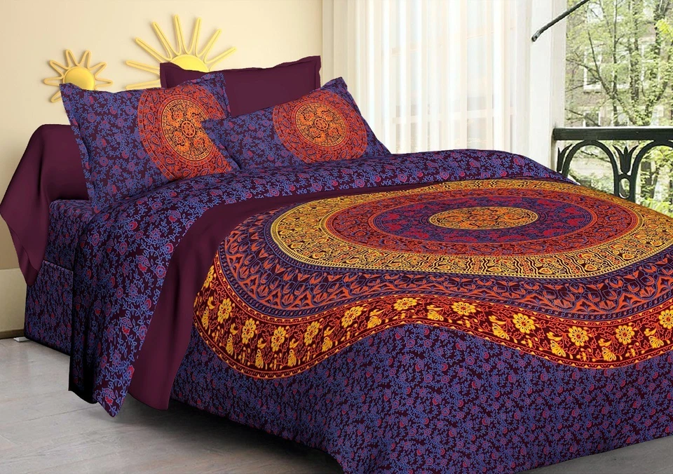 Mandala Print Cotton Double Bedsheet with 2 Pillow Covers-(Mandala-6Kaam-M) - Image 4 of 4