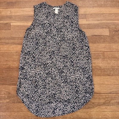 H&M Women's Black Cream Animal Print High-Low Sleeveless Blouse - Size 8 b91
