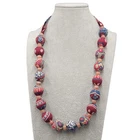 Vintage Fabric Bead Statement Necklace Estate Costume Jewelry 26"