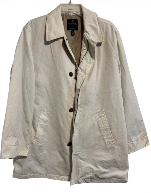 Brooks Brothers Woven Fabric Pearl White Lined Trench Coat Sz L
