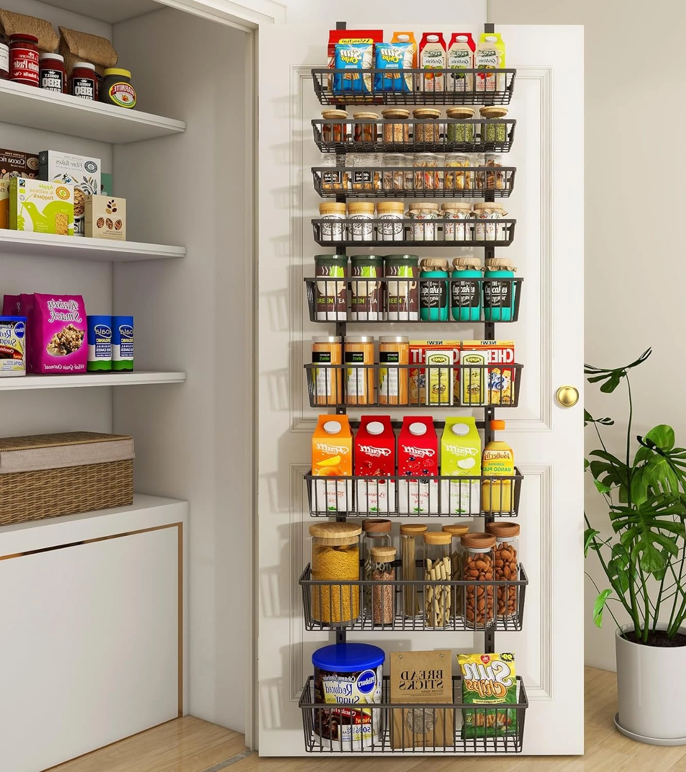 9-Tier , Pantry Storage and Organization, Black Metal Hanging Spice Rack Seasoni