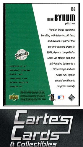 Mike Bynum 2002 Upper Deck Diamond Connection #166 San Diego Padres RC /1500 - Picture 2 of 2