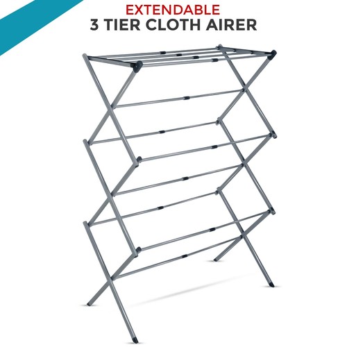 3 Tier Extendable Clothes Airer Dryer Metal Laundry Drying Rack Indoor Outdoor - 第 2/10 張圖片