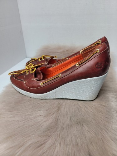 Timberland 94346 Brown Leather Casual Walking Wedge Shoes Size 9.5 - Picture 3 of 10