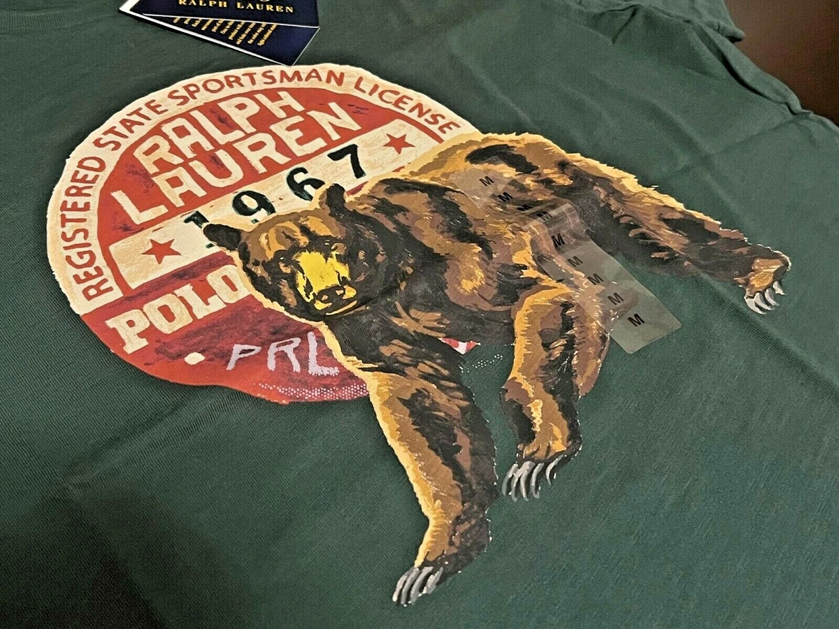 NEW Polo Ralph Lauren Polo Sportsman Outdoorsman Grizzly Bear Shirt Green S / XL