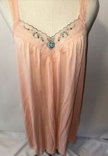 Vanity Fair Nightgown Vintage Coral Made In USA Delicate Flower And Lace Small