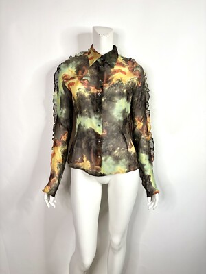 Vtg Dolce & Gabbana D&G Cherub Print Silk Top S 40
