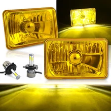 4X6" LED Crystal Yellow Glass Metal Headlight 4000Lm H4 Light Bulb Headlamp Pair