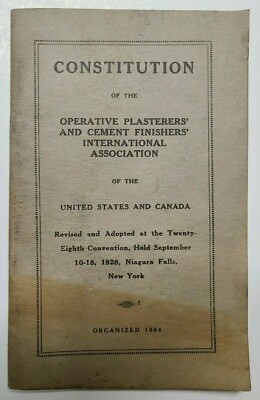 1928 Constitution of Plasterers & Cement Finishers International Niagara Falls