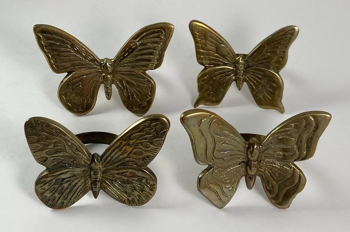 Vintage Brass Butterfly Variety Napkin Holder Rings Set of 4 Made in Korea Lot 2