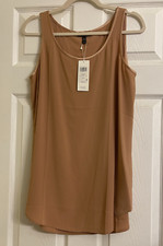 NWT 218 Eileen Fisher Amber Silk Georgette Crepe Scoop Neck Tank S
