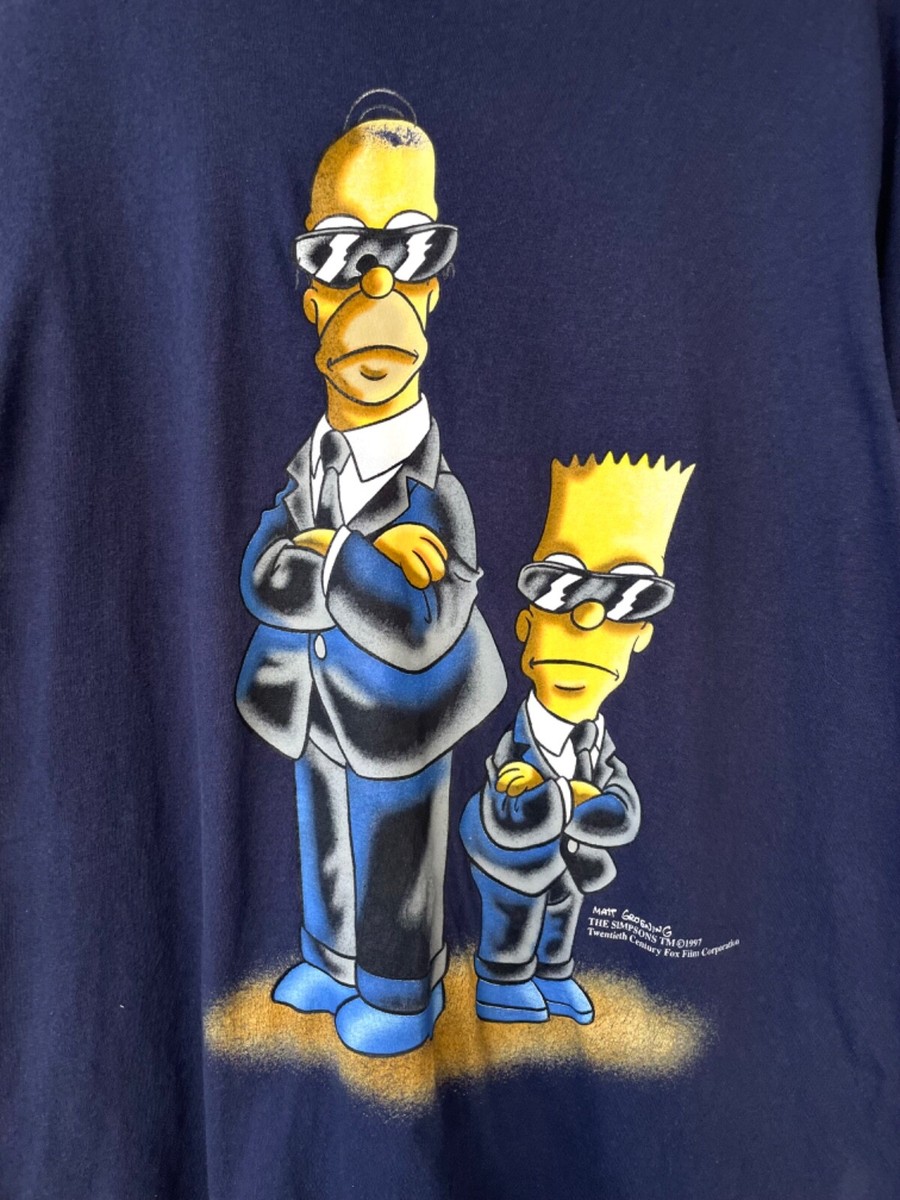 Vintage 90s The Simpsons Homer And Bart Man In Black FBI T-Shirt