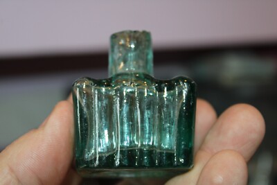 Antique, Teal, 2 Quill Rest, Ink Bottle, Item#A-5375