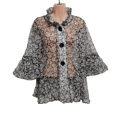 Damee Inc. Sheer Net Sequined Wired Collar Women Jacket Size XL Floral