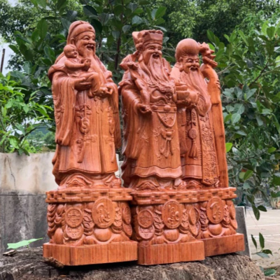 Vietnamese Solid Aromatic Wood Tam Đa Phúc Lộc Thọ Statue Height