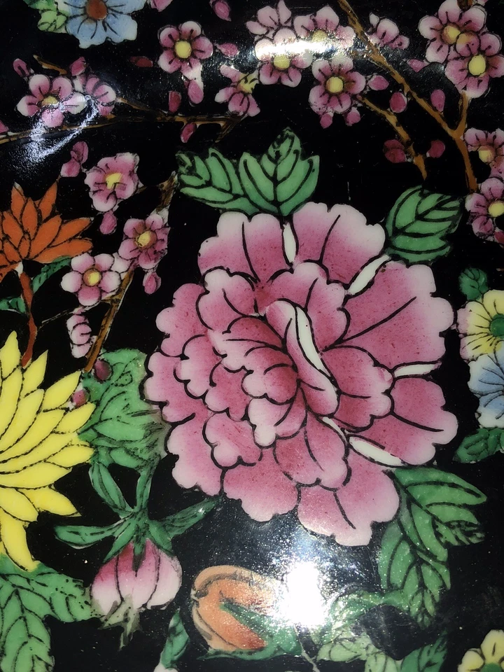 Arte de pared decorativo cerámica patrón floral cuenco latón parte posterior 6" diámetro Foto 3 de 4