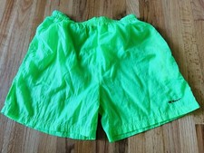 Vtg Shorts Adult XL 80S 90s NEON NYLON SURF RUNNING Lined Green Beach Pull On