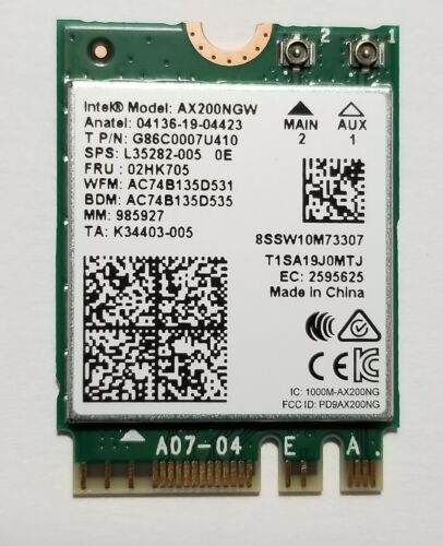 Intel WiFi 6 AX200 WiFi 6 802.11ax originale per scheda WiFi Dell Inspiron 15 3567 - Foto 1 di 4