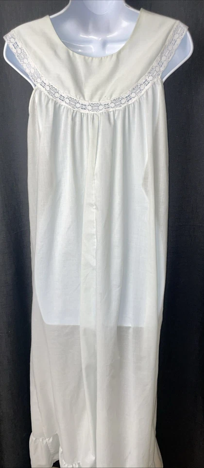 Vintage Gilead Light Blue Summer Robe & Nightgown Floral Embroidery Large - Image 3 of 4