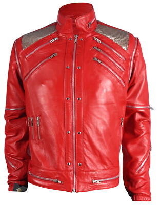 Michael Jackson Beat it Real Leather Jacket with Real Metal Mesh, Sizes  XXS-5XL