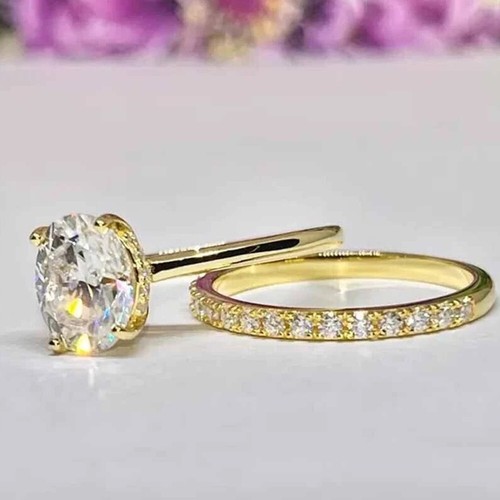 2.5CTW Oval Cut D Moissanite Wedding Matching Band Ring 14K Yellow Gold Plated - Picture 2 of 8