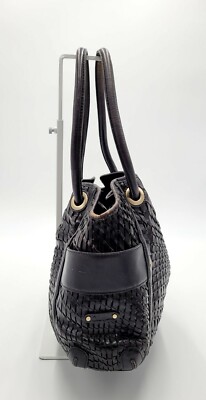 【Cole Haan】トートバッグ genuine leather 黒色 Cole Haan Black Woven Genuine Leather Handbag Tote Bag Purse