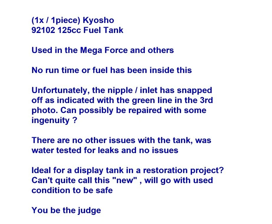 Vintage RC Car Kyosho 92102 125cc Fuel Tank Mega Force *SEE-PICS / Descp B4Buy - Image 2 of 4