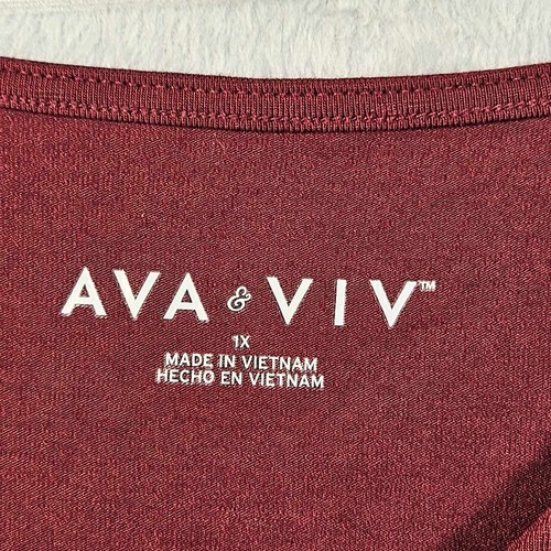 Ava & Viv Asymmetrical T-Shirt Plus Size 1X Shirred Front Long Sleeve Red - Picture 9 of 10