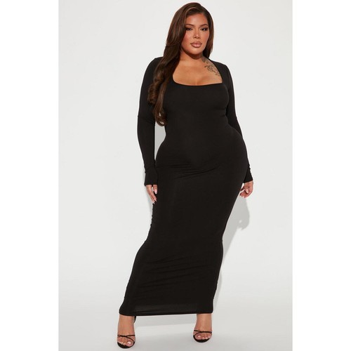 NWT Fashion Nova Women's Large Makenzie Maxi Dress Black Long Sleeve Bodycon - Picture 4 of 12